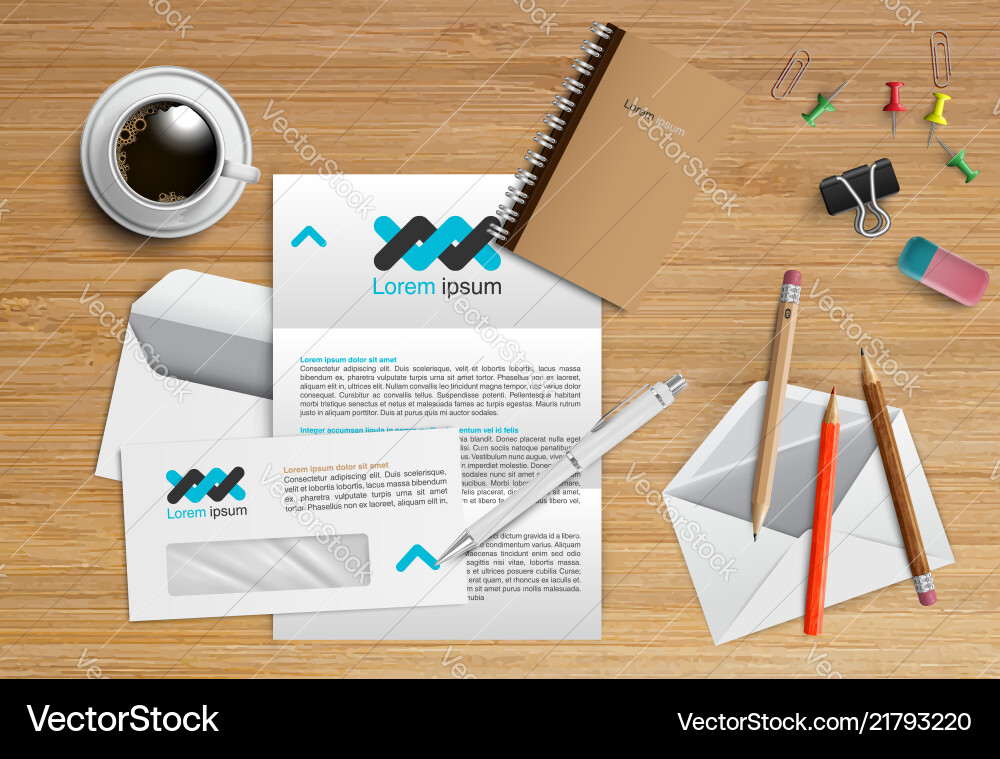 Realistic office desk with different objects Realistic office desk with different objects vector image