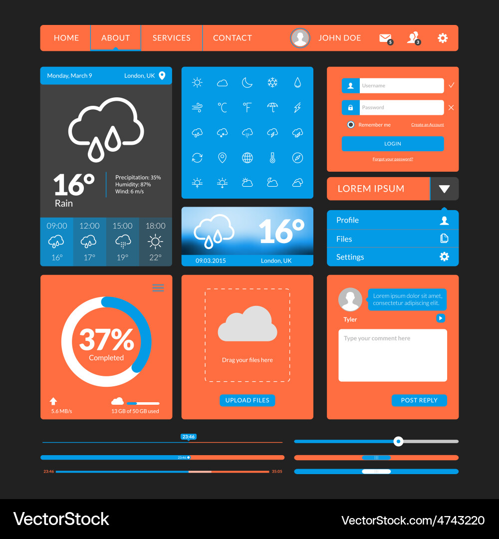 Set of flat design ui elements for website vector image