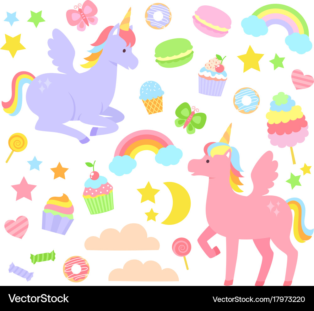 Unicorn set vector image