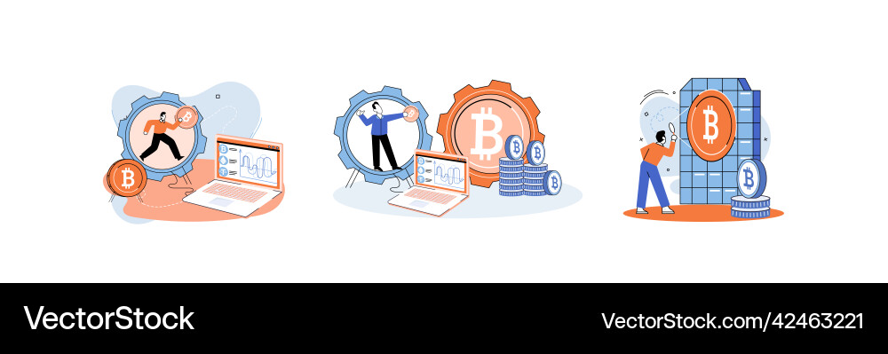 Cryptocurrency bitcoin mining metaphor blockchain Cryptocurrency bitcoin mining metaphor blockchain Vector Image