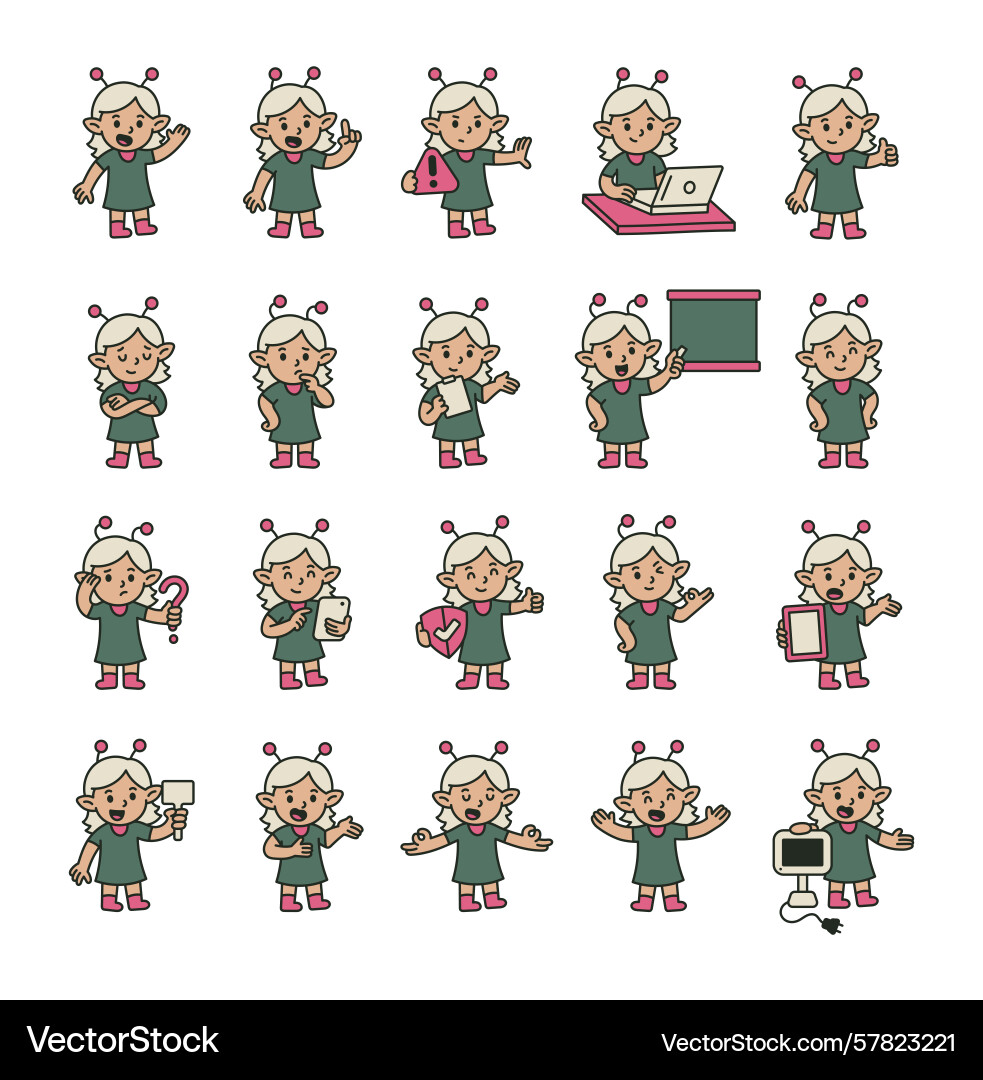 Elf character guide set with multiple Elf character guide set with multiple Vector Image