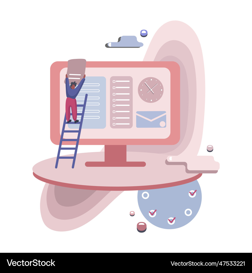 Faceless man with task list on giant monitor Faceless man with task list on giant monitor vector image