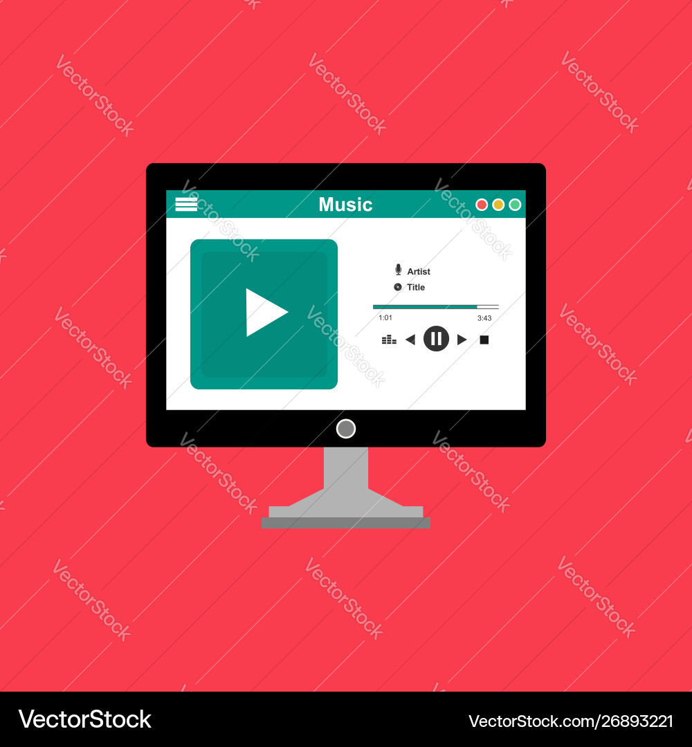 Media player application app template with flat Media player application app template with flat vector image