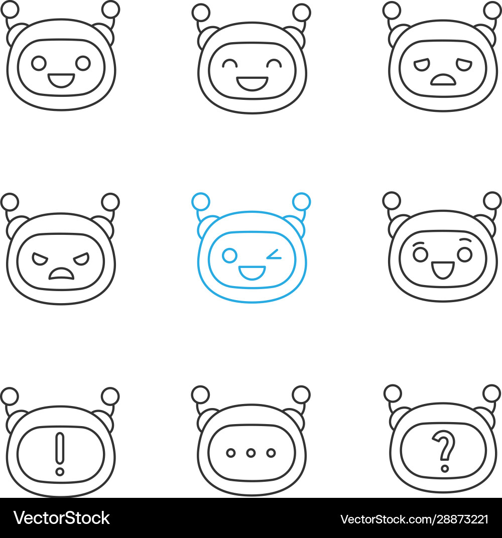 Robot emojis linear icons set Robot emojis linear icons set vector image