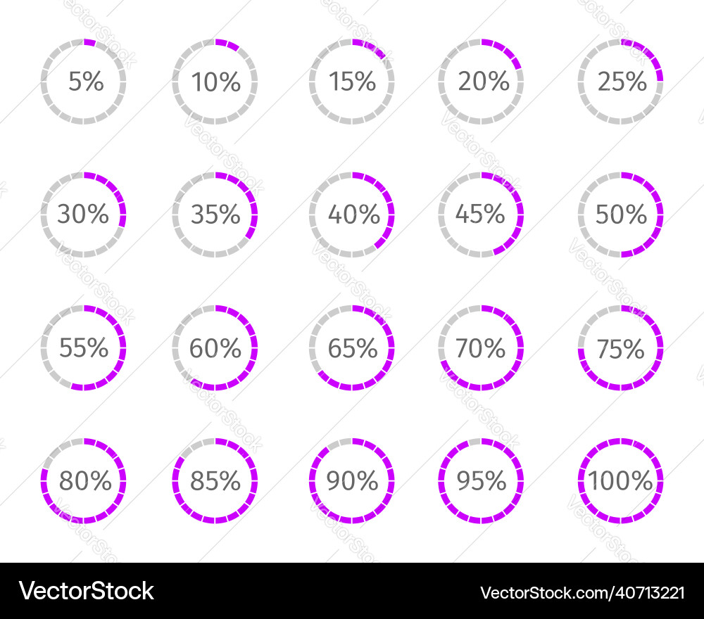 Round loading bars with percentage numbers divided Round loading bars with percentage numbers divided vector image