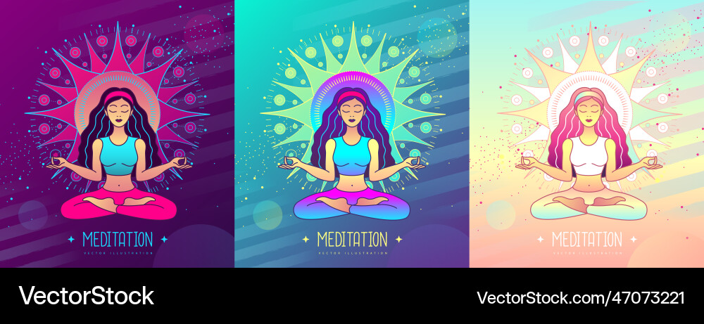 Set of colorful woman meditation in lotus position vector image