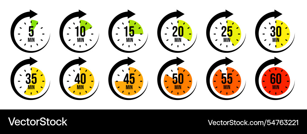 Stopwatch icons with pointer arrow colorful Stopwatch icons with pointer arrow colorful vector image