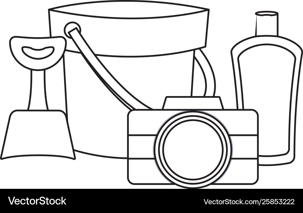 Bucket with camera and bottle blocker Bucket with camera and bottle blocker Vector Image