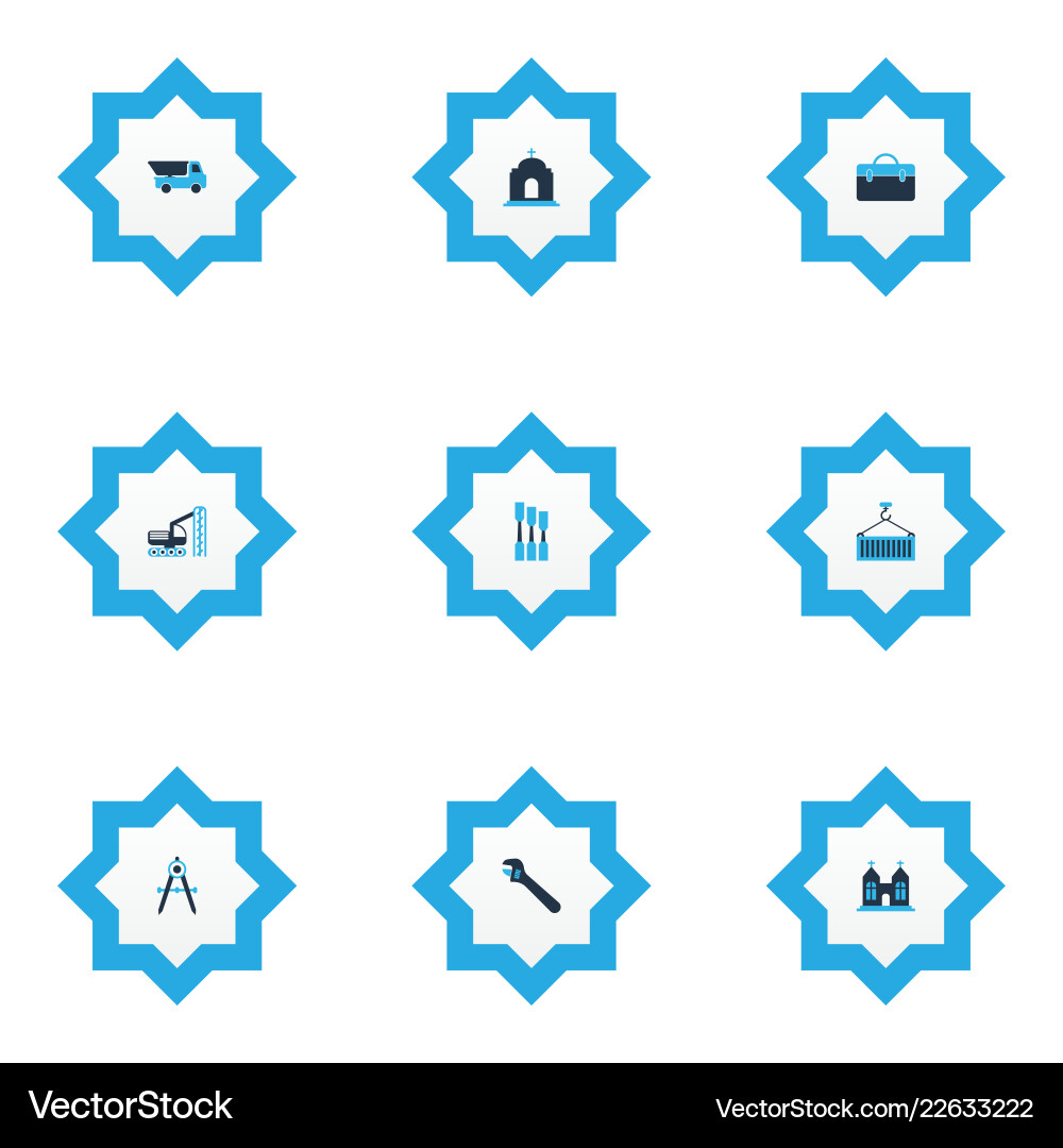 Construction icons colored set with chisel Construction icons colored set with chisel Vector Image