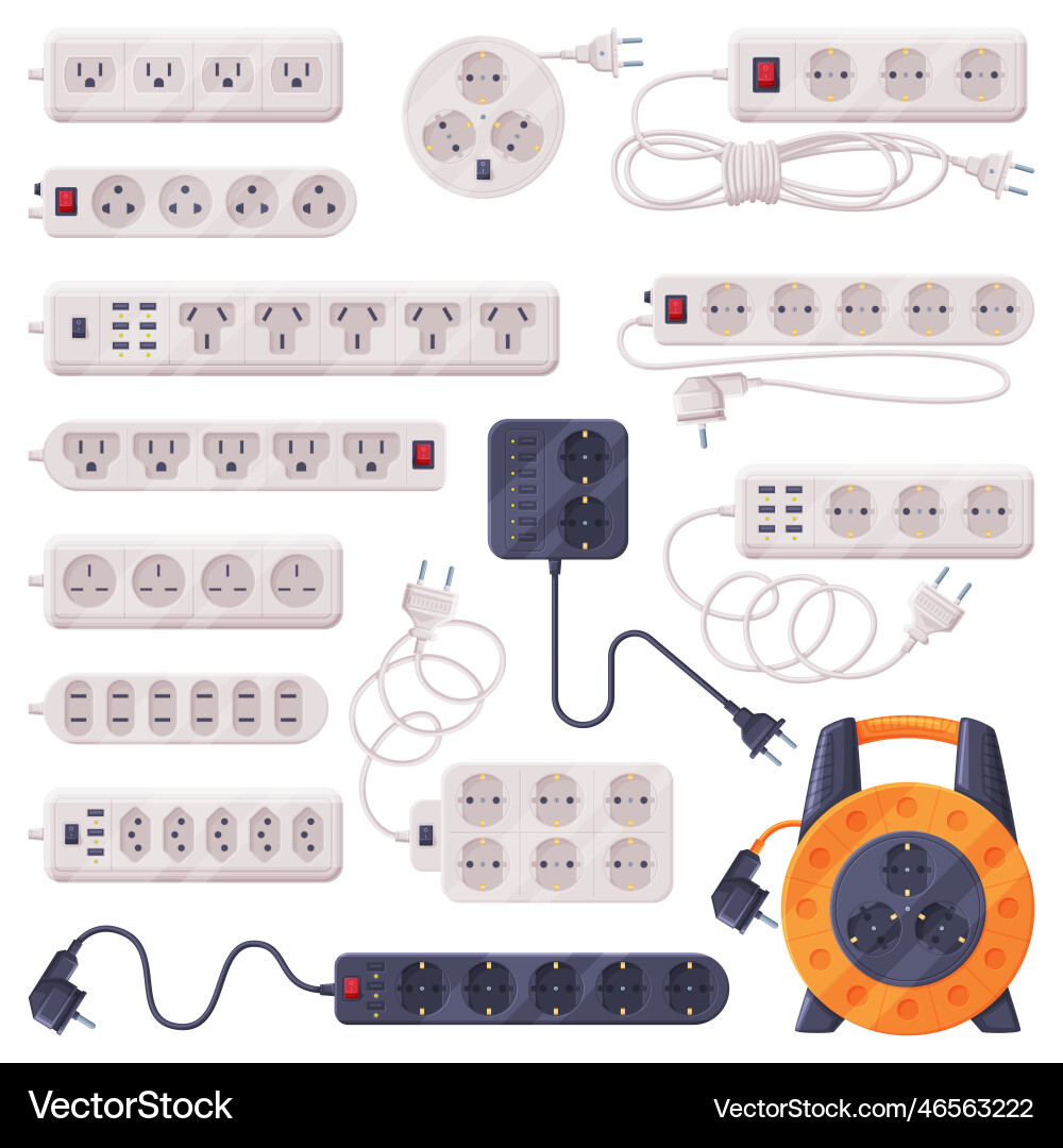 Extension sockets with plug and power cord Extension sockets with plug and power cord vector image