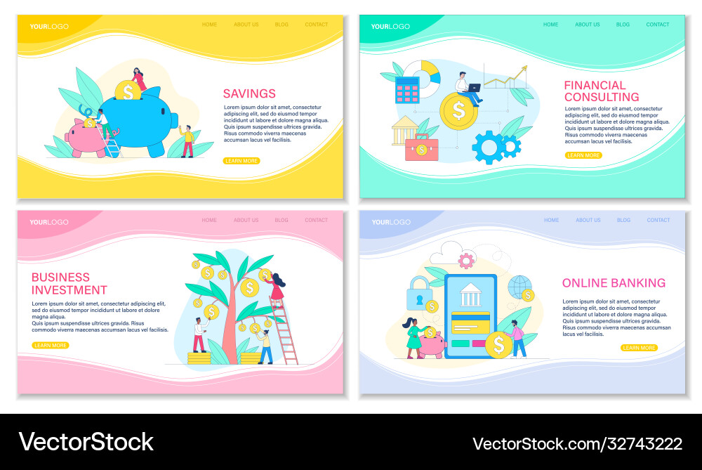 Four web templates for banking concepts Four web templates for banking concepts Vector Image