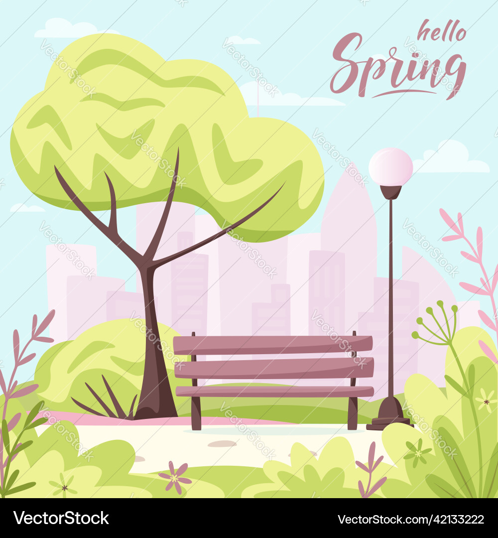 Frühling Stadtpark mit Silhouette und hallo Frühling Stadtpark mit Silhouette und hallo vektorbild