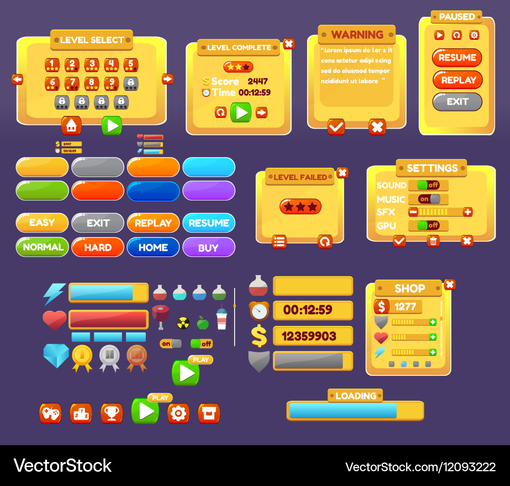 Game UI Elements - Menu & Level vector image