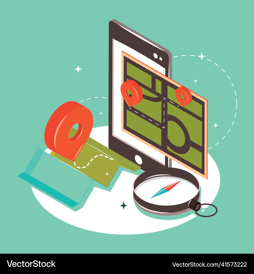 Isometric smartphone with map navigation vector image