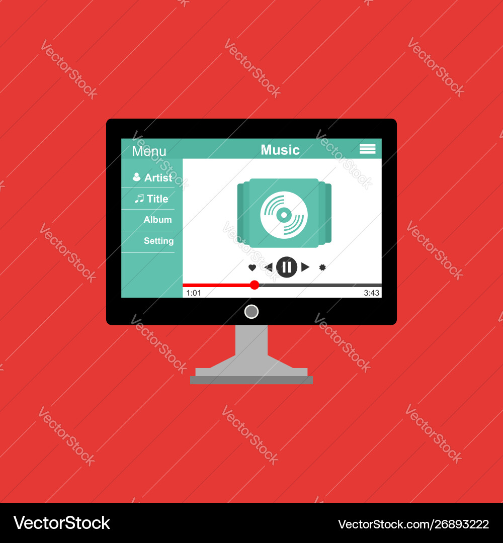 Media player application app template with flat Media player application app template with flat vector image