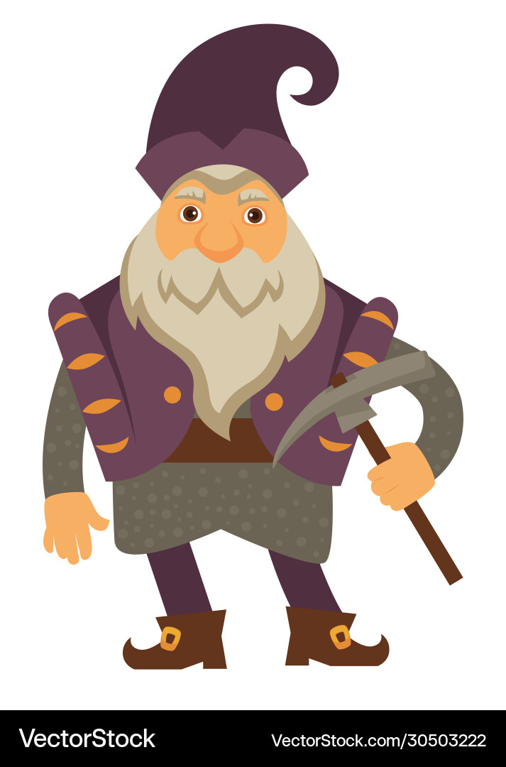 Old dwarf with pickaxe gnome character beard Old dwarf with pickaxe gnome character beard Vector Image