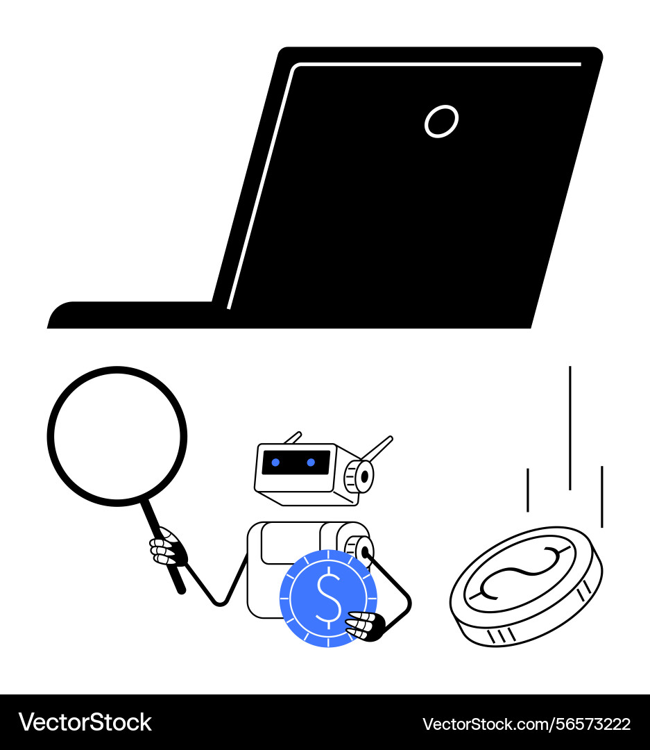 Robot with magnifying glass analyzing Robot with magnifying glass analyzing vector image