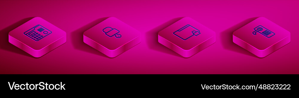 Set isometric line house intercom system lock Set isometric line house intercom system lock vector image