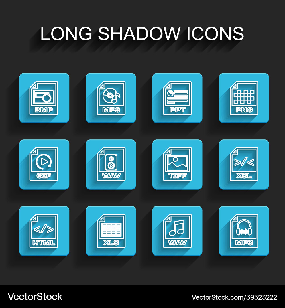 Set line html file document xls bmp wav mp3 Set line html file document xls bmp wav mp3 vector image