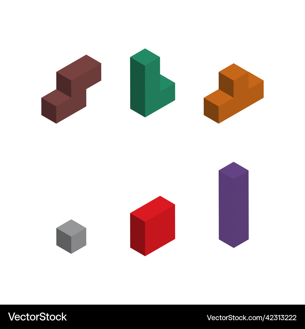 Set of color tetris isometric block puzzle Set of color tetris isometric block puzzle vector image