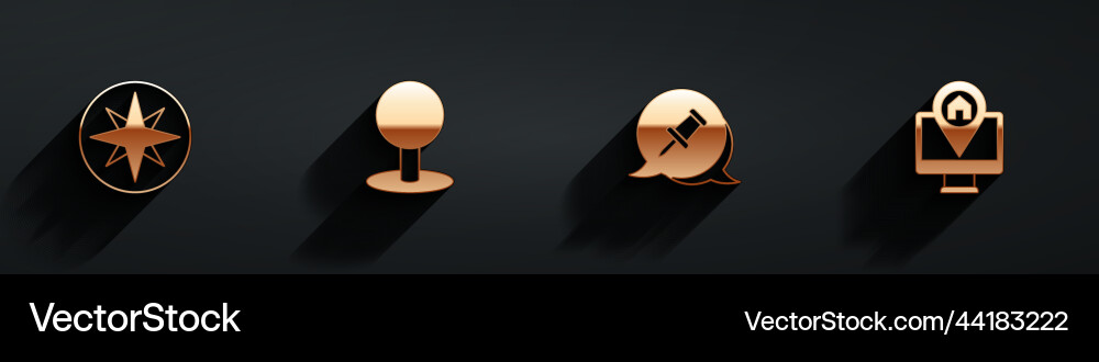 Set wind rose push pin and monitor with map Set wind rose push pin and monitor with map vector image