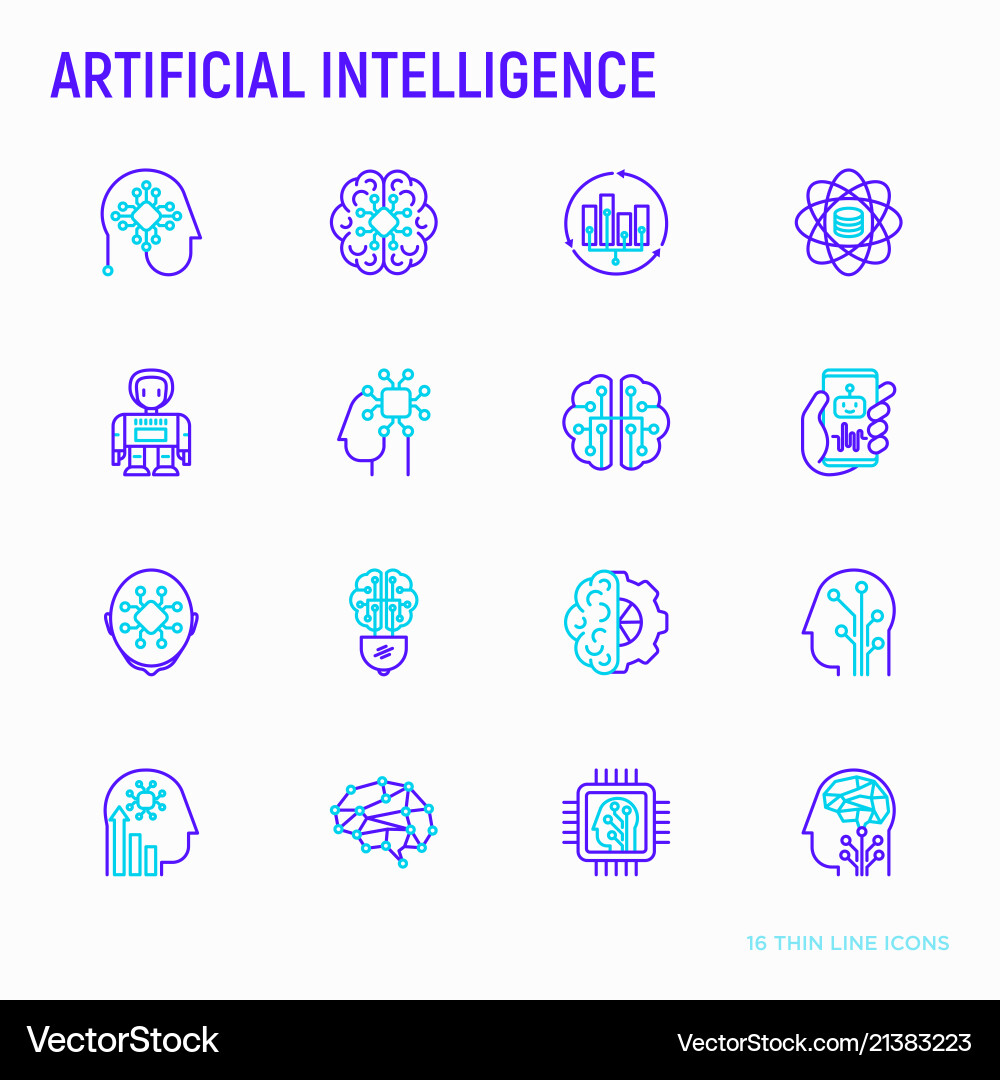 Artificial intelligence thin line icons set Vector Image
