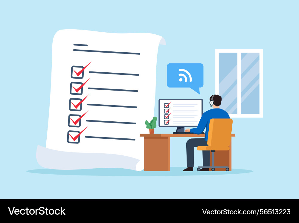 Flat of remote support operator reviewing tickets Flat of remote support operator reviewing tickets vector image