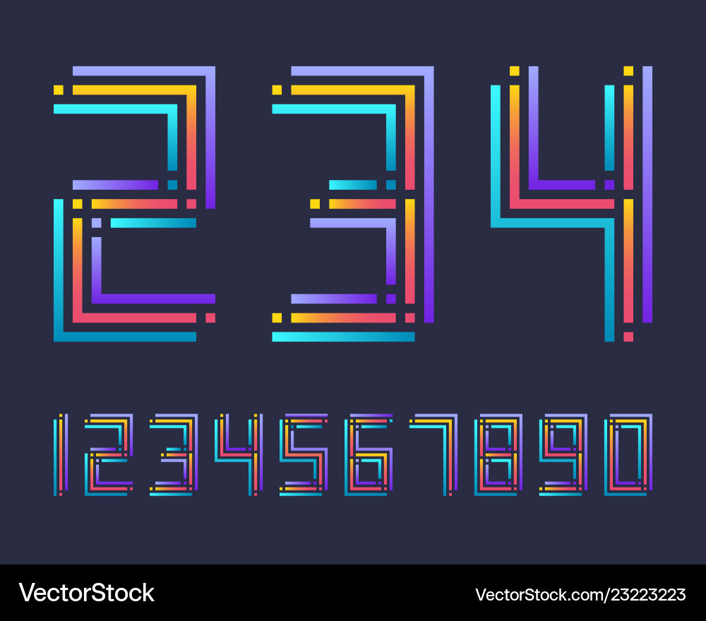 Geometric font line digital effect design numbers vector image
