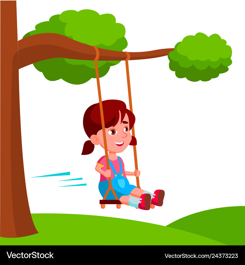 Girl swinging on a swing tied to tree branch vector image