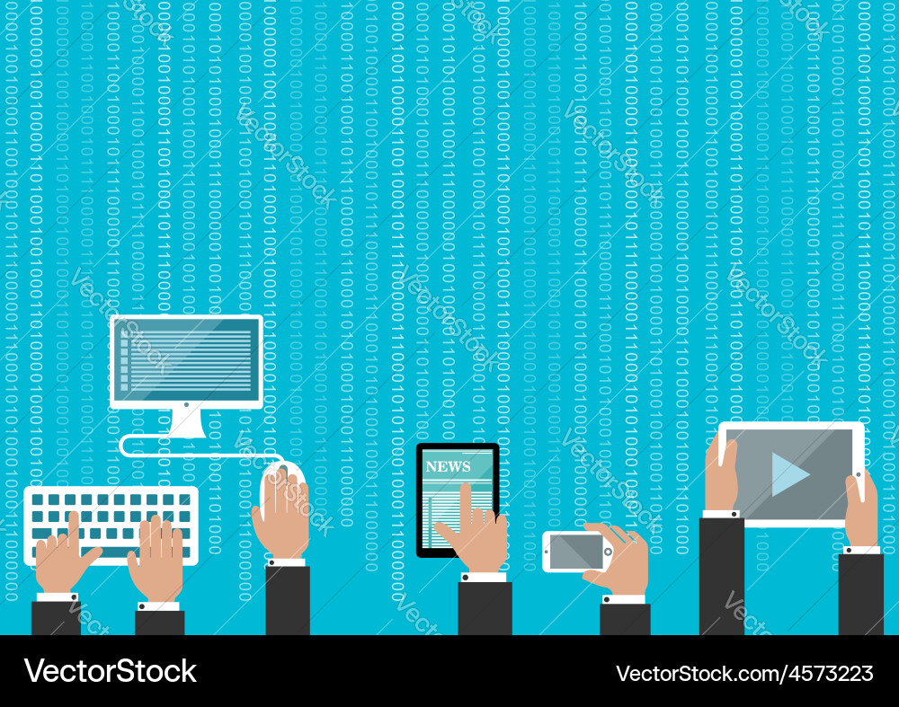Human hands with devices and binary digits vector image