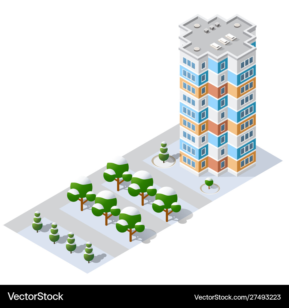 Isometric 3d module block district part Isometric 3d module block district part vector image
