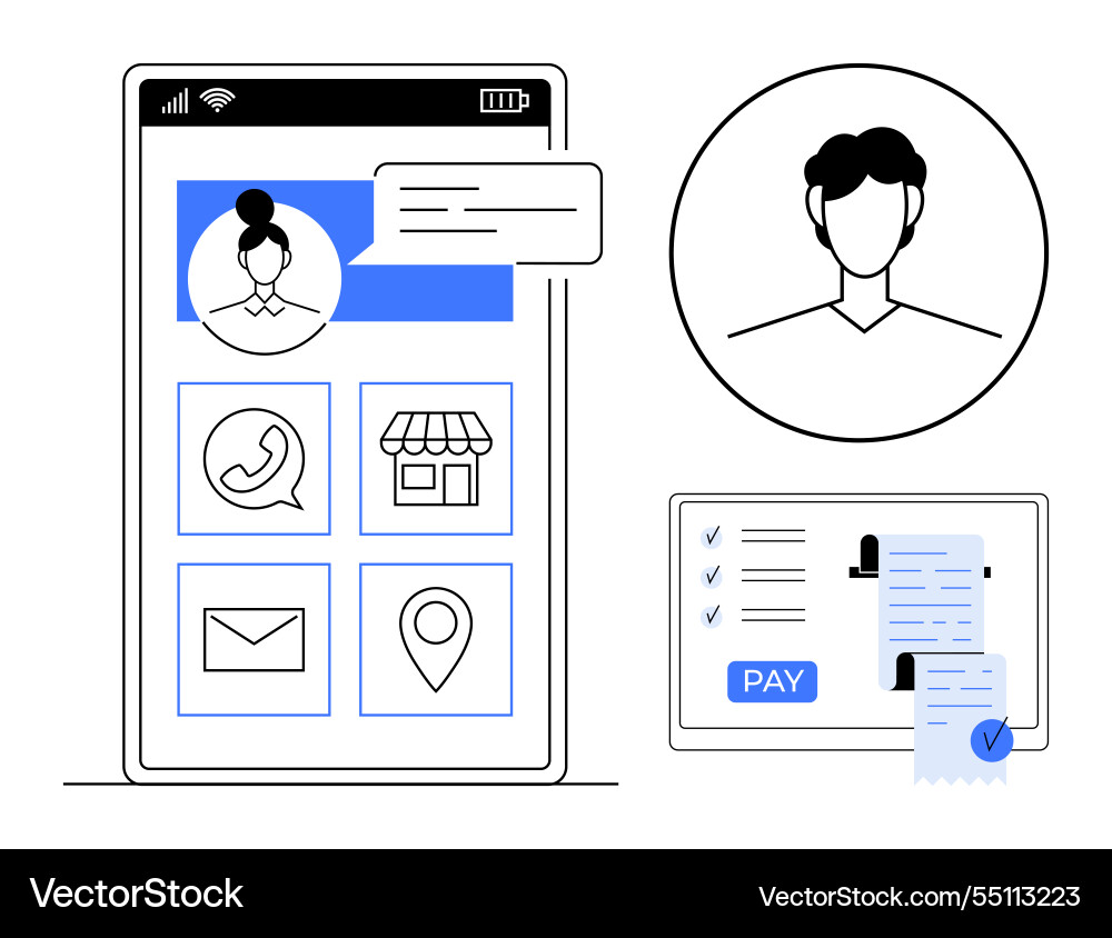 Mobile payment app with user profile messaging Mobile payment app with user profile messaging vector image