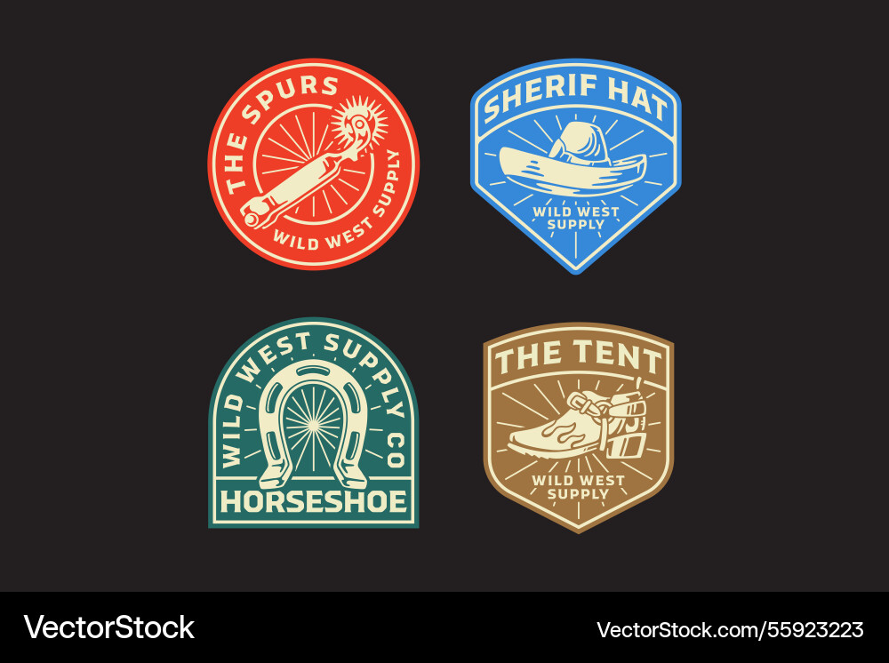 Old spur hat horseshoe boot retro badge logo set Old spur hat horseshoe boot retro badge logo set vector image