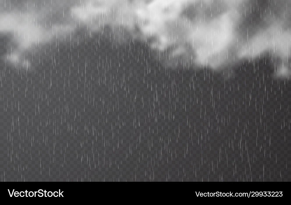 Rain drops with clouds on transparent background vector image