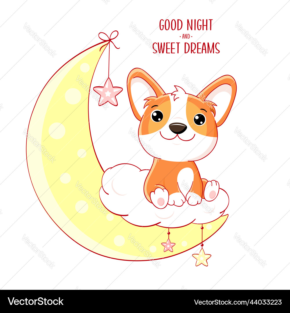 Süße Baby Hund auf Mond gute Nacht und süß Süße Baby Hund auf Mond gute Nacht und süß vektorbild
