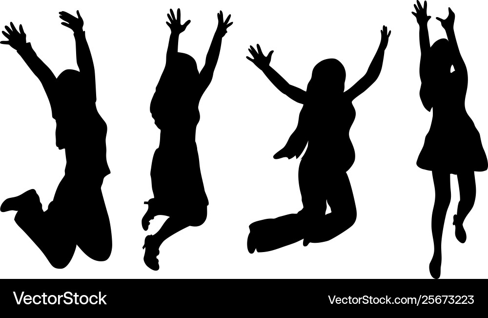 Set black silhouette jumping women on white Set black silhouette jumping women on white vector image