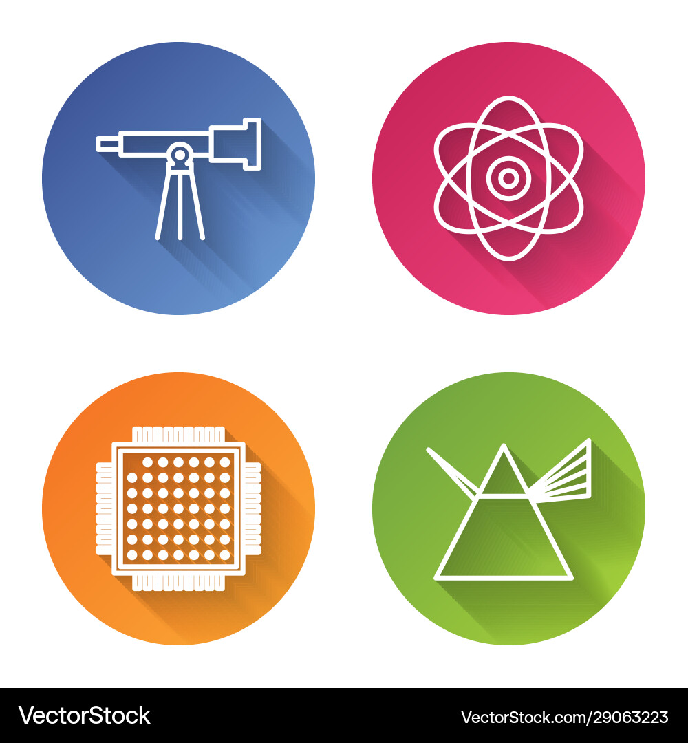 Set line telescope atom processor and light rays Set line telescope atom processor and light rays vector image