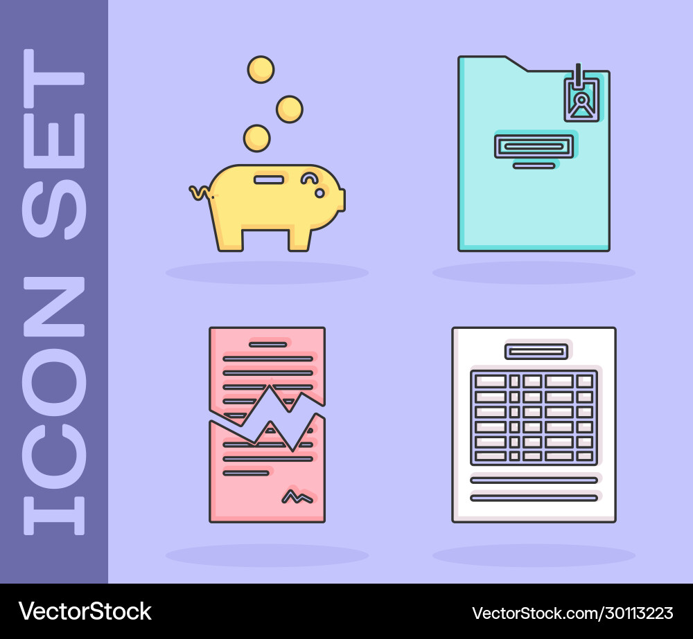Set report file document piggy bank with coin Set report file document piggy bank with coin vector image