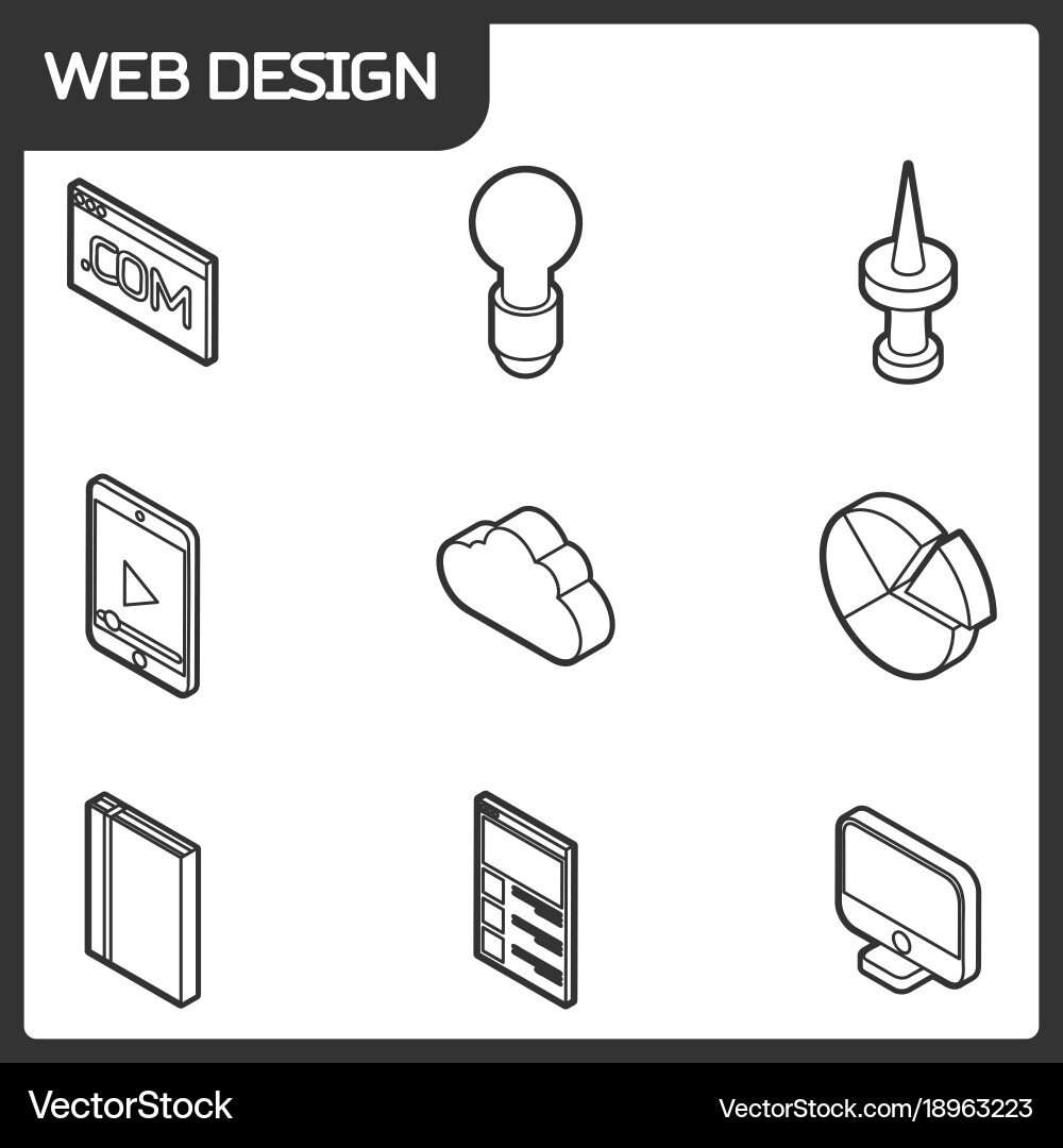 Web design outline isometric icons Vector Image