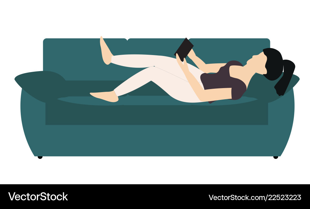 Woman lying on the sofa reading news Woman lying on the sofa reading news vector image
