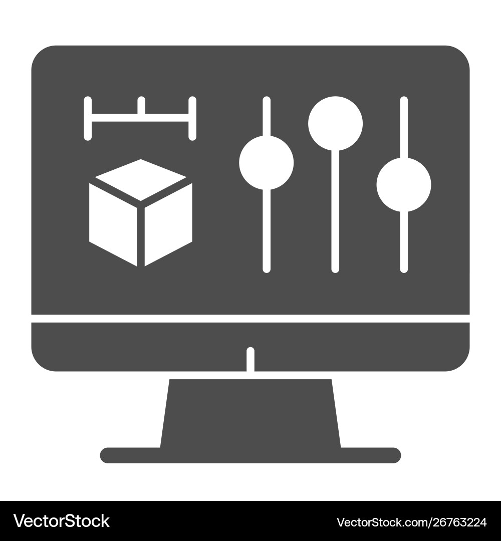 3d project on monitor solid icon design 3d project on monitor solid icon design vector image