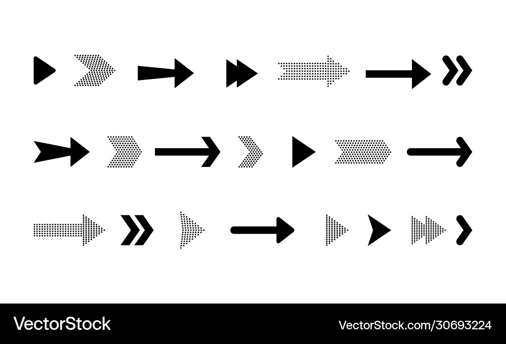 Arrow icons set or button in modern simple vector image