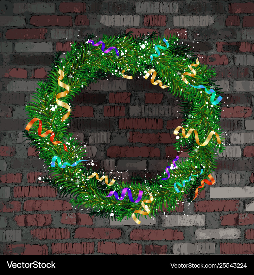 Christmas wreath on old brick wall Christmas wreath on old brick wall vector image