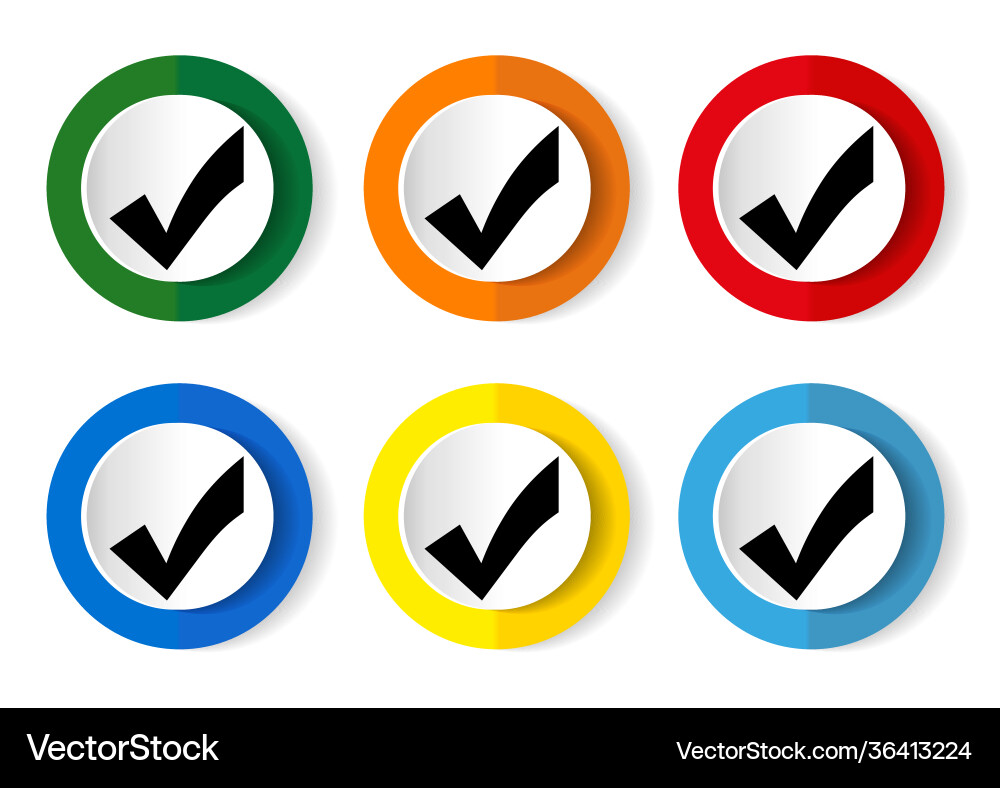 Correct check box icon set buttons in 6 colors Correct check box icon set buttons in 6 colors vector image
