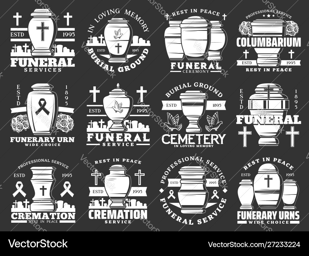 Funerary urns cremation service funeral cemetery Funerary urns cremation service funeral cemetery vector image