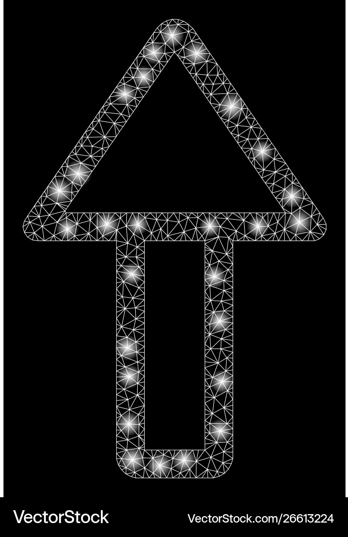 Glowing mesh network up arrow with flash spots vector image