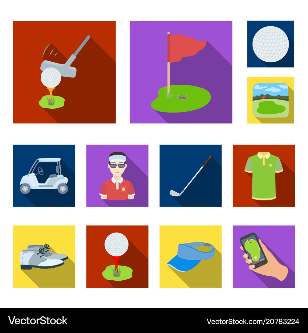 Golf and attributes flat icons in set collection Vector Image