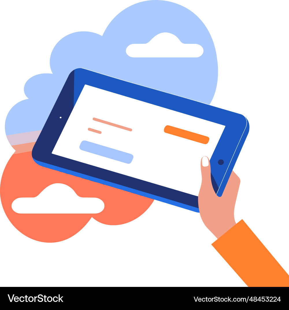 Hand holding tablet in ux ui flat style Hand holding tablet in ux ui flat style vector image