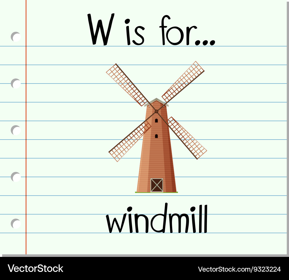 Letter W Flashcard: Windmill Learning Vector Image