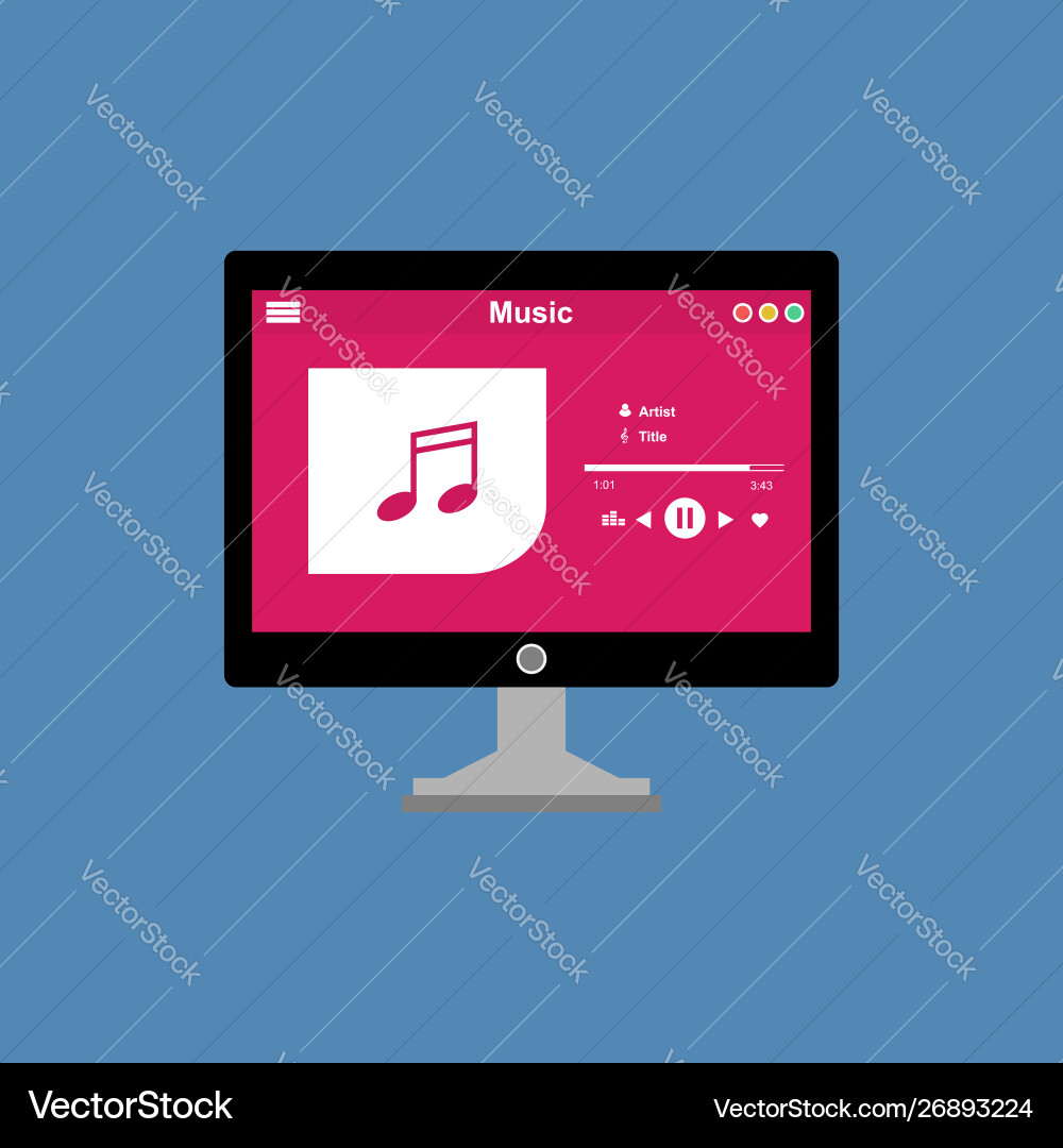 Media player application app template with flat Vector Image